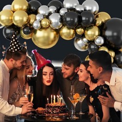 Balloons Arch Set for Birthdays, Wedding, Anniversary party decorations, black and gold